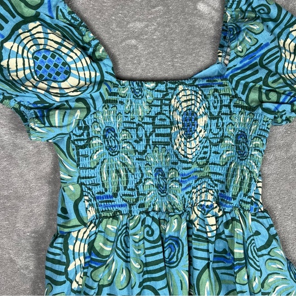 House of Harlow 1960 Dress Womens Small Blue Tropical Beach Smock Linen Mini - Picture 9 of 10